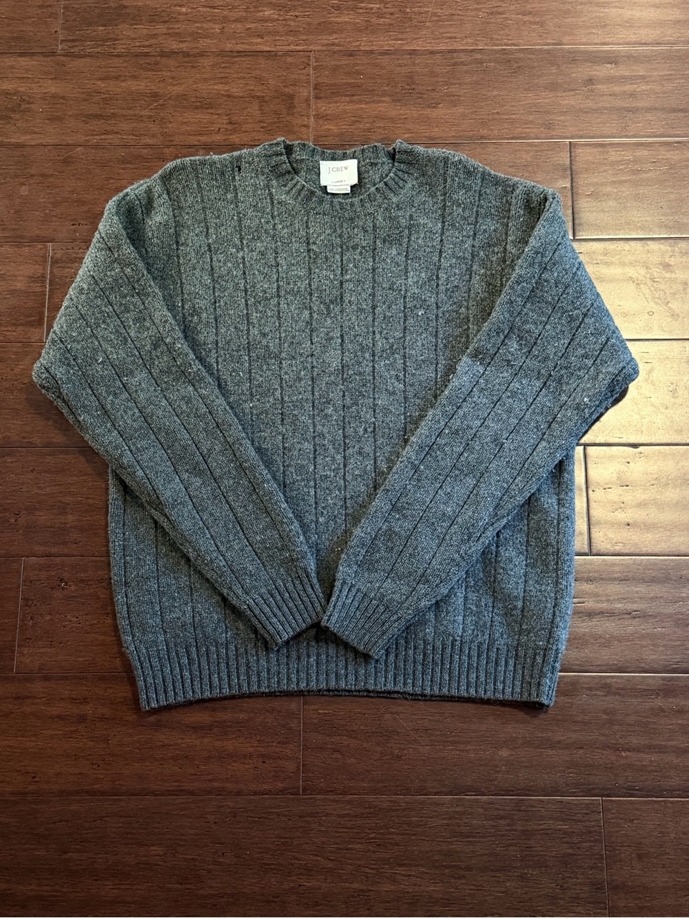 J. Crew Men's 100% Wool Gray Ribbed Crewneck Sweater